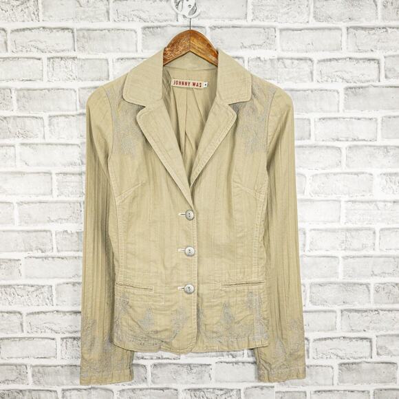 JOHNNY WAS Beige Blazer Jacket Khaki Embroidered Women's size Small - Picture 4 of 10